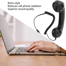 3.5mm Retro Telephone Handset, Cell Phone Handset, Cell Phone Receiver Microphone Speaker, for Smartphones and Computers with 3.5mm Headphone Jack (Black)