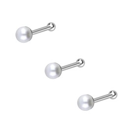 PIERCINGLINE Set of 3 925 Sterling Silver Nose Piercing | Synthetic Pearl | Piercing Nose Stud, Silver, Pearl