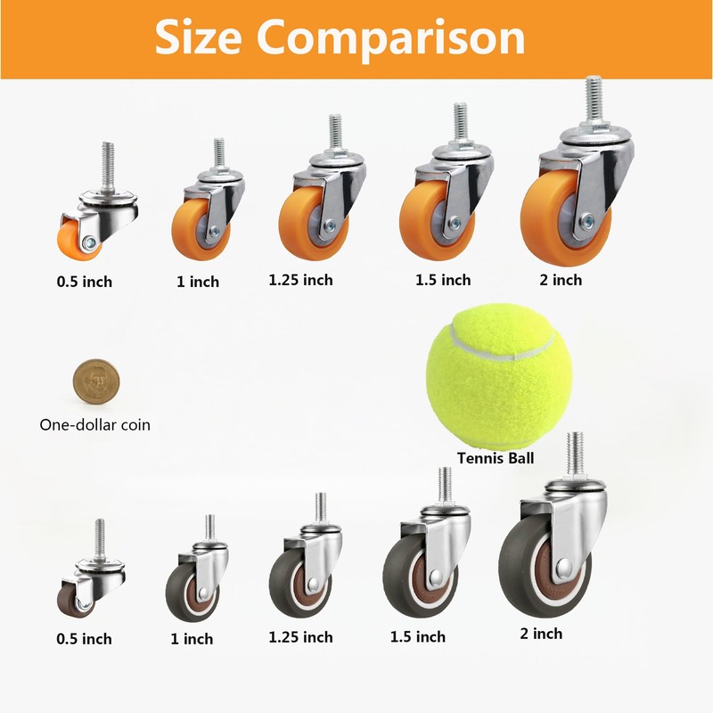MyyYiTar 1.25" M6x15 Stem Casters Bolt Threaded Wheels,TPR Mute Rubber