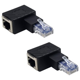 Duttek - Adaptador Ethernet de 90 grados, en ángulo recto, RJ45 macho a hembra, Ethernet Cat5e/Cat6 RJ45, para módem, router, PC, impresora de red, portátil, LAN, interruptor, etc. Paquete de 2