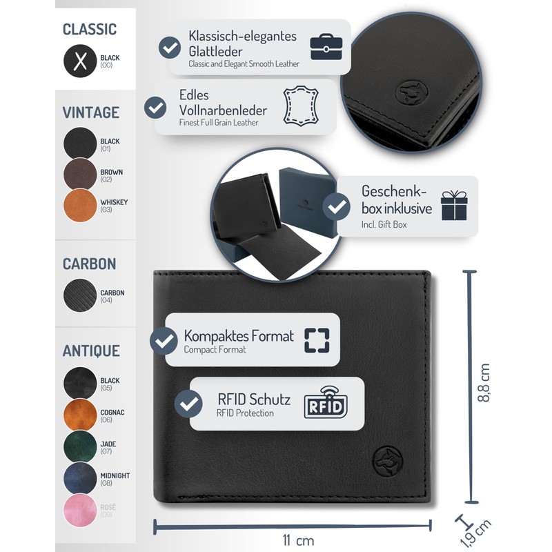 Wolfstrøm Men's Leather Wallet 'Nørge' - Tri-Fold Men's Wallet RFID