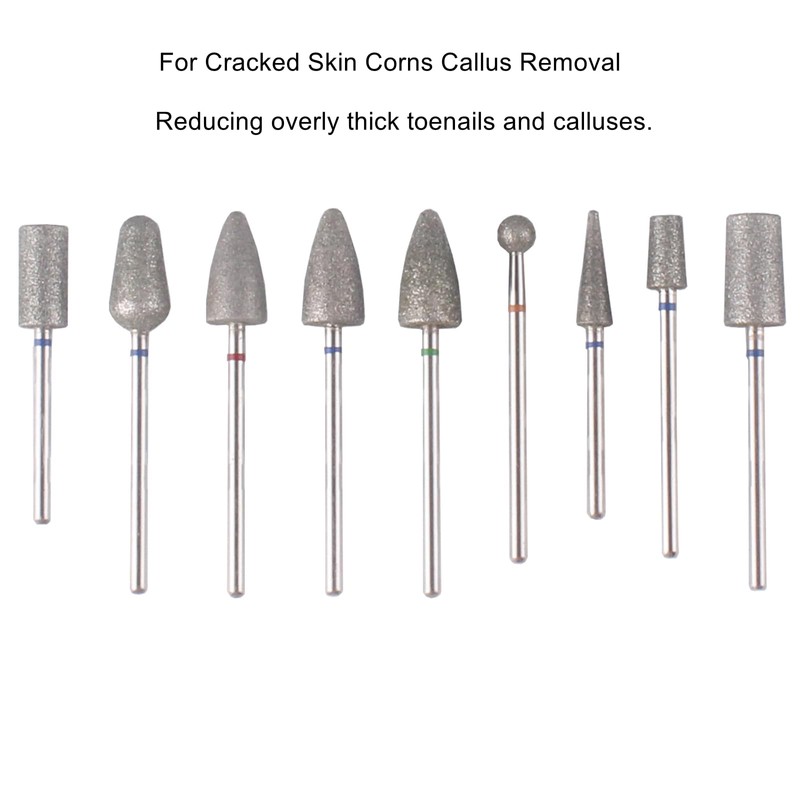 9pcs Pedicure Cone Barrel Ball Drill Bits for Cracked Skin