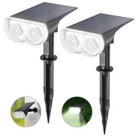 Linkind Solar Lights Outdoor Waterproof IP67, StarRay Dusk-to-Dawn Outdoor Solar Lights, 3 Lighting Modes Solar Spot Lights Outdoor for Garden, Yard, Landscape (Daylight, 2 Pack)