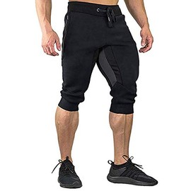 YSENTO Men's Casual Cotton Shorts 3/4 Jogger Capri Cropped Pants Below Knee Shorts with Pockets Black Size 30