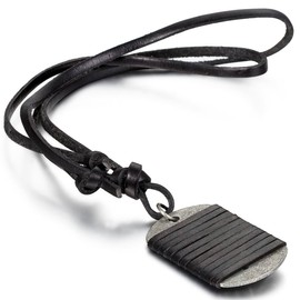 OIDEA Men's Necklace with Leather Rope Dogtag Pendant: Black Leather Chain Adjustable Length 40-80 cm Military Dog Tag Jewellery Gift for Men Boys, Leather