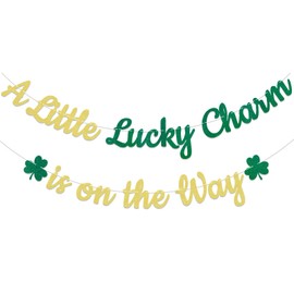 A Little Lucky Charm is on the Way Banner - St Patrick's Day Baby Shower Gender Reveal Party Decorations, Licky One, Little Lucky Charm Party Decorations Gold Green Glitter