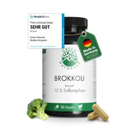 GREEN NATURALS Brokkoli Kapseln - Hochdosiert: 170mg Sulforaphan & 1300mg Brokkoli Extrakt je Tagesdosis - 3 Monate Vorrat (180 Kapseln) - Green Naturals®