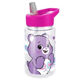 LOGOVISION Care Bears Kids Tritan Plastic Water Bottle with Straw Lid and Handle, Reusable Tumbler for Toddlers, Unisex for Girls and Boys, 12oz, Share Bear Belly Pattern