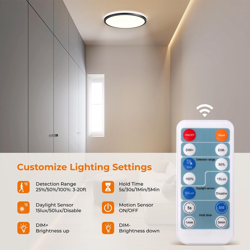 Matane Motion Sensor LED Ceiling Light with Remote, 12 Inch