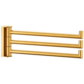 APLusee Swivel Towel Rack, 304 Stainless Steel Foldable Towel Bar with Multi Three Rotating Arm, Flexible Bathroom Kitchen Towel Hanger Wall Mounted, Brushed Gold