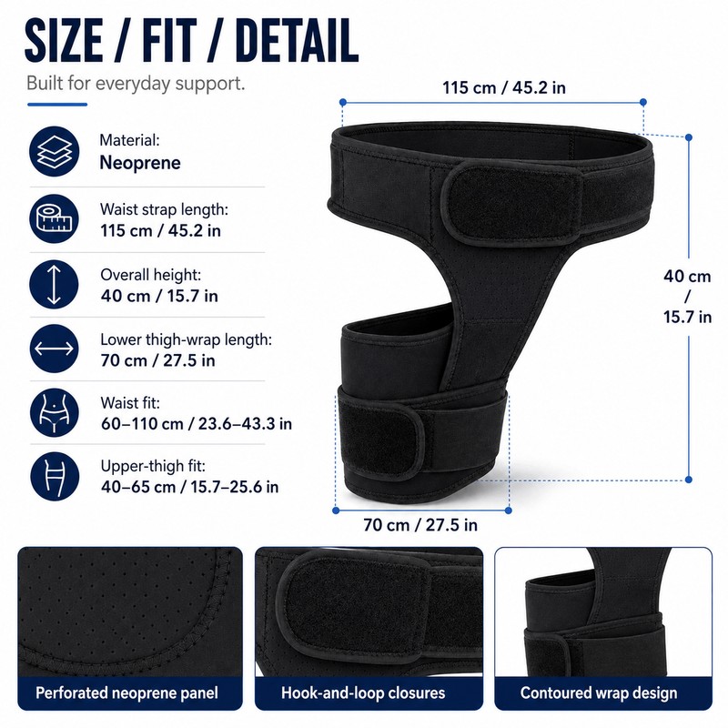 Adjustable Neoprene Groin and Thigh Compression Wrap, Hip Support Brace,