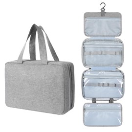 AiQInu Hanging Toiletry Bag, Unisex Foldable Wash Bag, Cosmetic Bag, Travel Accessories with Hooks for Men and Women, Grey-4 Fold, Fashion