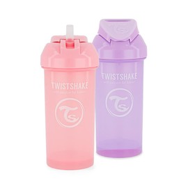 Twistshake 2X Baby Sippy Cup with Straw - 360ml | Leak Proof Water Bottle | Non-Spill Straw Cup | BPA-Free | Training Cup for Kids & Toddlers | Pink Purple