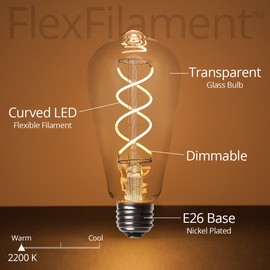 LED Edison Light Bulb, LED Filament Vintage Bulb Dimmable Edison Bulb LED Filament Vintage Bulb, Flexible Filament, Single Bulb (Clear Glass, 4 Pack, 5W ST64 Edison Bulbs)