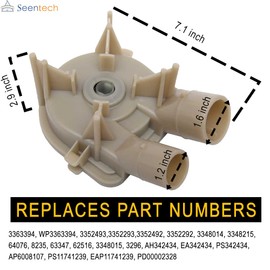 3363394 Washer Drain Pump by Seentech -Compatible with Whirlpool, Kenmore Washers - Replaces: 3352493,3352492, AP6008107, 3363394, 21024, 3348015, 3348215, 62516, 64076, 8235, PS11741239, WP3363394VP