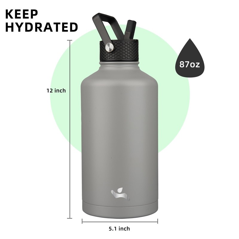 Konokyo Insulated Water Bottle with Straw,87 oz 3 Lids Water