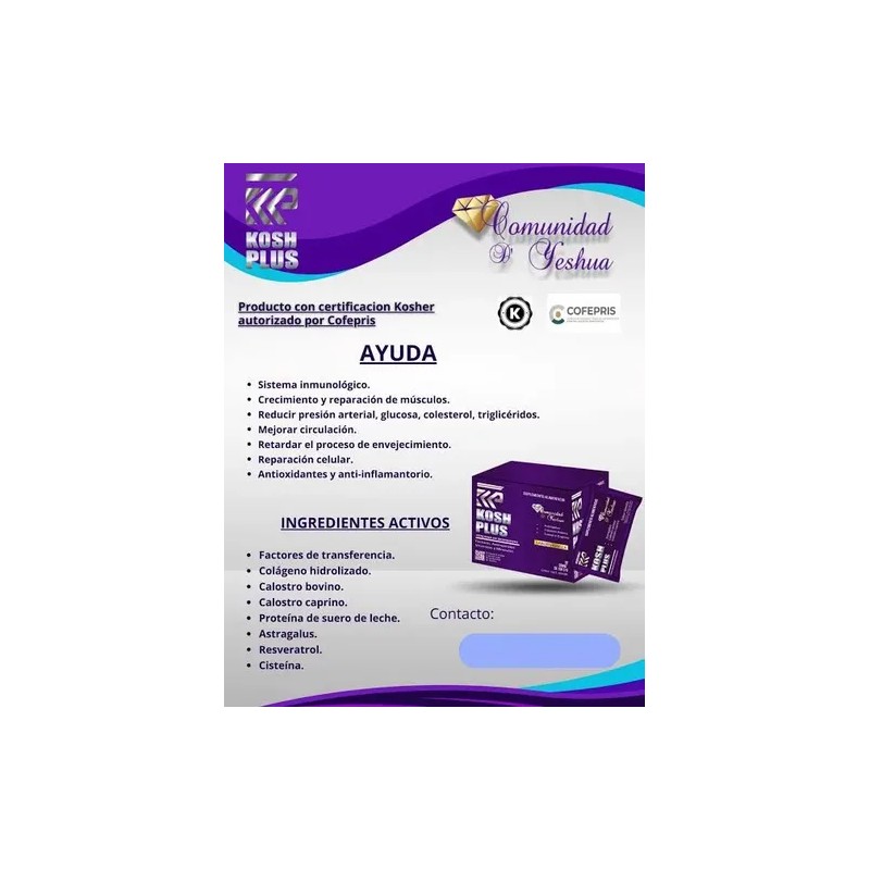 Suplemento Kosh Plus Calostro Vainilla 30 Sobres