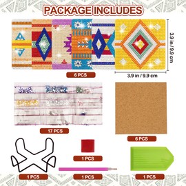 Temlum 6 Pcs Diamond Painting Coasters with Holder, Boho Art Coasters Diamond Painting Kits for Beginners, Adults Art Craft Supplies