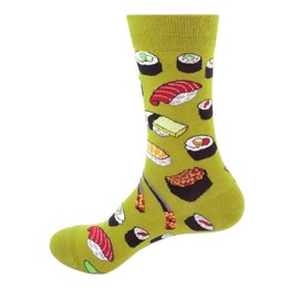 LYF STILE Sushi Fish Food Funny Novelty Socks - Green Cotton Blend Crew High Christmas Xmas Gift Mens Womans UK Size 5-11 - 1 Pair