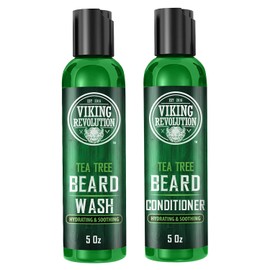 Viking Revolution Juego de Lavado y Acondicionador de Barba de Árbol de Té para Hombres - Suavizante Natural de Barba Con Aceite de Argán, Vitamina E y Ginseng (5 Oz)