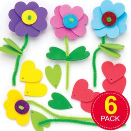 Baker Ross Stacking Craft Sets "Flowers" to Mix and Match (Pack of 6) - Spring Craft Idea for Kids to Design and Gift - Assorted, Medium