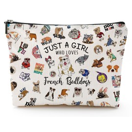 NONETH - Regalos de bulldog francés para mujer, bolsa de maquillaje de regalo de bulldog francés, bolsa de cosméticos con cierre para niñas amantes de los perros regalo, Blanco