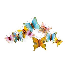 Plow & Hearth Indoor/Outdoor 3D Painted Metal Butterfly Wall Art, Sculptural Wall Hanging, Blue, Pink, Yellow, Watercolor Effect, Easy to Hang, Nature Inspired, 33" L x 2" D x 17½"H