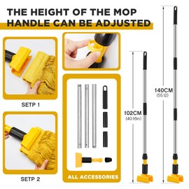 Thyle 6 Pack Stainless Steel Commercial Mop Handle for Floor Cleaning, 3 Section Replaceable Mop Stick Replacement with Jaw Clamp, Heavy Duty Replacement Pole for Home Garage Office, 55 Inch