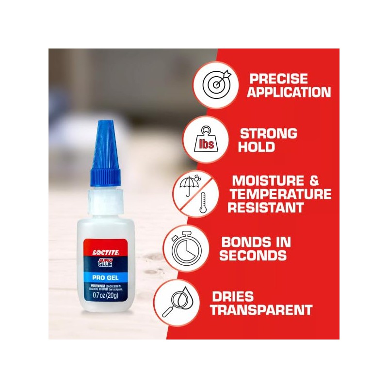 Loctite Super Glue Professional Gel, Clear, 20 g Bottle, Pack