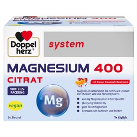 Doppelherz System Magnesium 400 Citrate - Magnesium as a Contribution to the Normal Function of Muscles and Nervous System - 60 Portion Bags