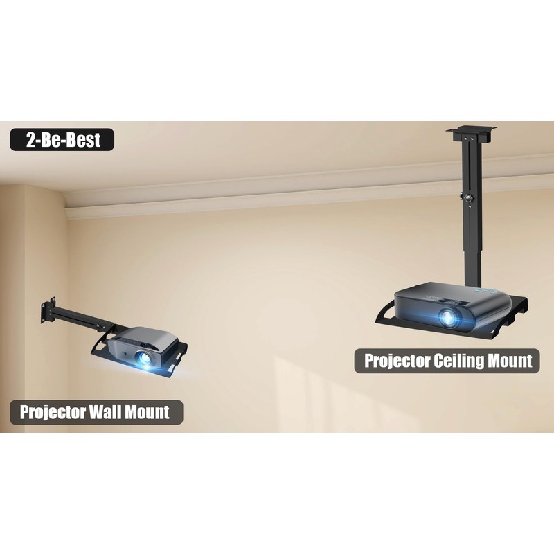 2-Be-Best Universal Projector Ceiling Mount with Tray, 14.8-24.8IN / 37.5-63CM