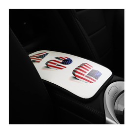BLAU GRUN American Flag Car Center Console Pad, PU Leather Armrest Storage Box Mat, Vehicle Seat Box Cover Protector, Auto Interior Decor Accessories Universal for SUV Truck (Style F)