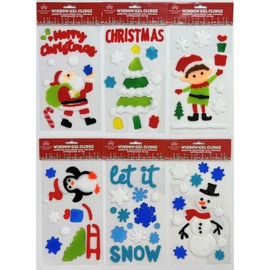 Christmas Gel Cling Stickers for Windows and Mirrors - 6 Sheets of Winter Designs: Christmas Trees, Candy Canes, Santa Claus and More!