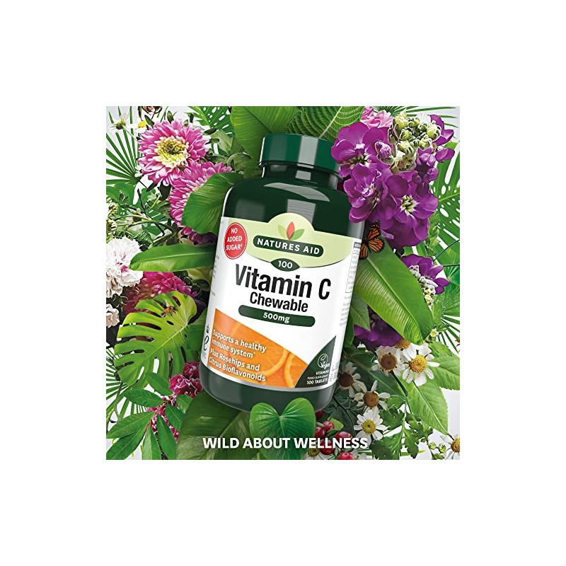 Natures Aid Chewable Vitamin C 500 mg, Sugar Free, Suitable