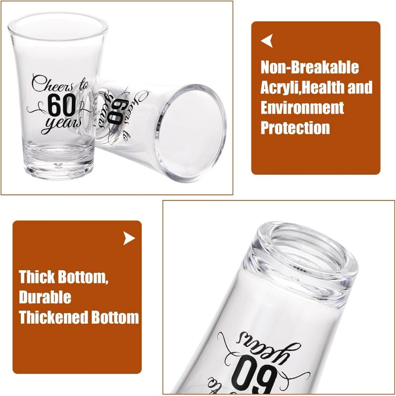 Hushee 100 Pcs 60th Birthday Shot Glasses Bulk, 1.4oz Cheers