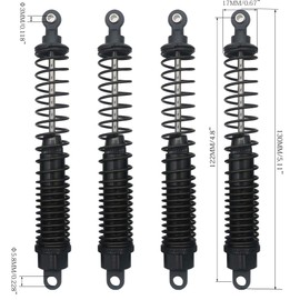 Shock Absorber Damper 130mm Oil Adjustable Alloy Aluminum for RC Car 1/10 Crawler Truck Upgraded Hop-Up Parts ECX VRX HPI HSP Losi Axial Tamiya Redcat Himoto Losi(Black)