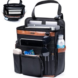 SPORJET Car Seat Organizer with Laptop Compartment (Fits 15.6"), Front & Backseat Passenger Organizer with Adjustable Strap, Multiple Pockets, Portable Office Bag, Water-Resistant 1200D Polyester