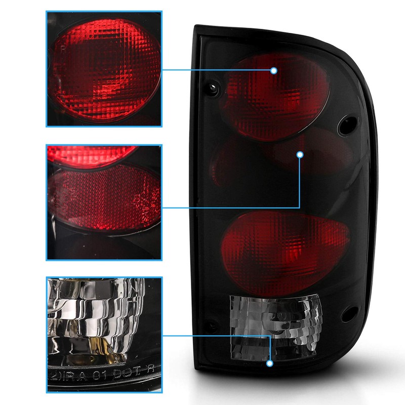AmeriLite for 1995-2000 Toyota Tacoma Black Smoke Replacement Tail Lights