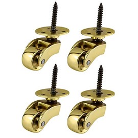 Solid Brass Castors Casters with 22mm Wheels – Genuine Solid Polished Brass – Antique Vintage – Screw Style Fitting – Polished Brass – UK Company - Set of 4