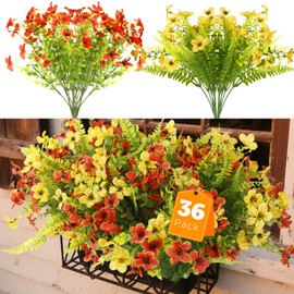 Artificial Flowers for Outdoors,36Bundles Artificial Outdoors Plants Realistic Artificial Silk flower UV Resistant for outside Look Real Fake Plants Autum for Porch Window box planters (Orange＆Yellow）