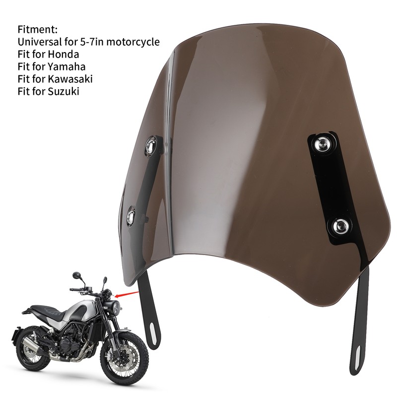 Universal Motorcycle Windshield Wind Deflector Screen W/Mounting Bracket for 5‑7inTawny