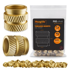 HANGLIFE Threaded Insert, M6 Insert Nuts for 3D Printing Accessories, Brass Metric Melting Thread Sleeve, Threaded Inserts for 3D Printing Components and Plastic Parts (Pack of 50)