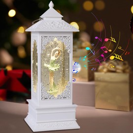 VITAKEO [360° Rotating Ballerina Figurine Music Box Light for Present,Women,Kids,Mom,Daughter,Granddaughter,Christmas&Birthday Present,Battery and USB Operated,(11.4"x4.13")-White