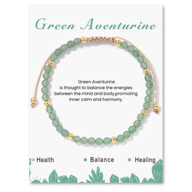 Natural Gemstone Bead Bracelets for Women, 4mm Natural Stone Bracelet Adjustable Womens Crystal Bracelets Stretch Yoga Beads Bracelet for Her Valentine's Gifts (Green Aventurine)