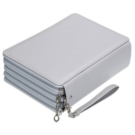 BTSKY 200 Slots Colored Pencil Organizer - Deluxe PU Leather Pencil Case Holder with Removal Handle Strap Pencil Box Large for Colored Pencils Watercolor Pencils Grey