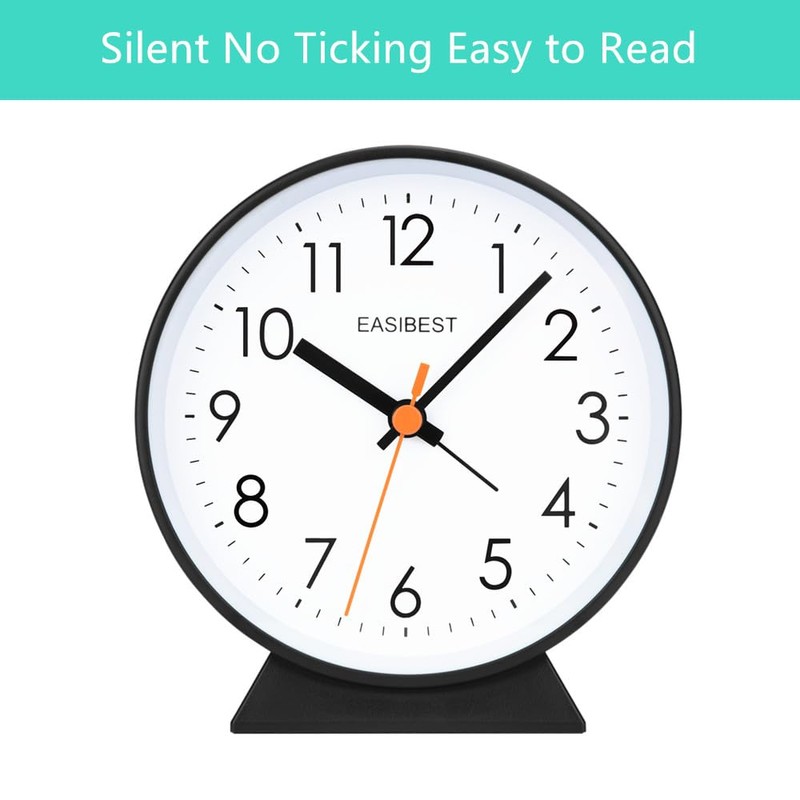 EASIBEST No Ticking Silent Alarm Clock,Easy to Read and Use,Ascending