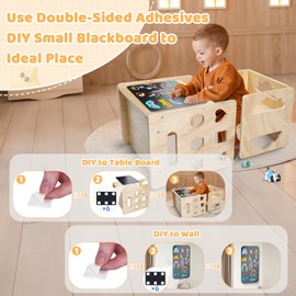 Satisure Montessori Weaning Table and Chair Set, Wooden Toddler Table and Chair Set, 1-3 Age Kids Table and Chairs with Blackboard & 3 Heights Adjustable for Eating & Drawing & Reading