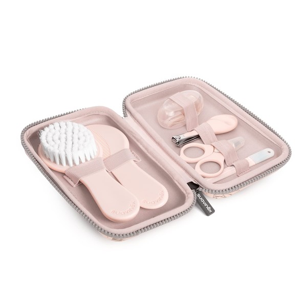 Suavinex, Baby Manicure Set with Brush, Comb, Toothbrush, Scissors, File, Nail Clippers - Pink