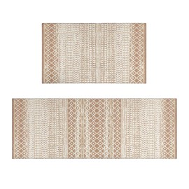 Viyeneyo Boho Moroccan Kitchen Rug and Sets 2 Piece Non Skid Washable mat for Kitchen mats for Floor Farmhouse Black Bohemian Kitchen Decor (Yellow, One Size)