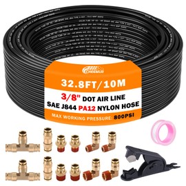 CheeMuii 3/8 Brass DOT Air Fittings With 32.8FT 3/8" DOT Air Line Kit Quick Connect DOT Air Line Fittings and PA12 Pneumatic Tubing for Semi Truck Trailer or Industrial Air System